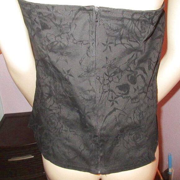 Vintage Y2K Flocked Velvet Halter Top Size M Skulls Bows Pin Up Rockabilly Vamp - Picture 9 of 12